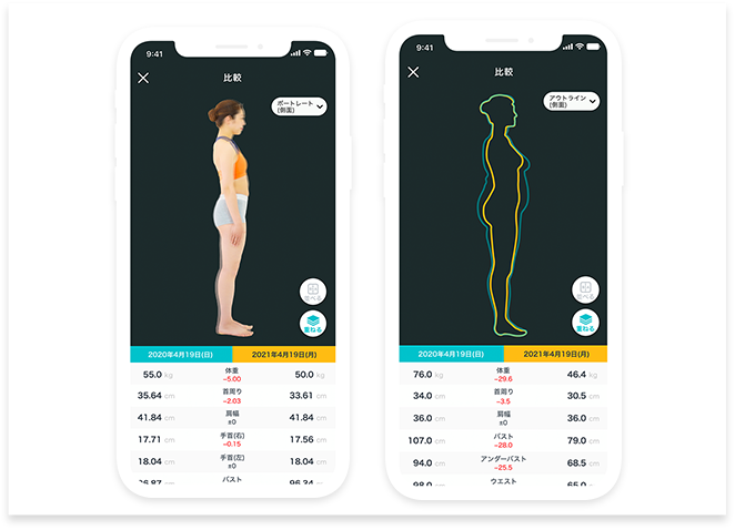自動採寸アプリsmafy【スマフィー】のアウトラインでの比較サンプル画像