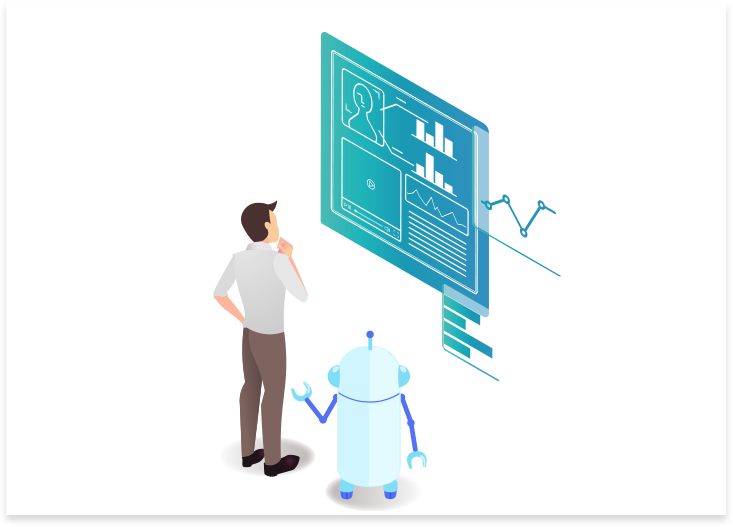 人を手助けするロボットのイラスト